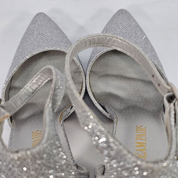 Dream Pairs COCO Silver Glitter Pointed Toe Block Heel Ankle Strap Pumps 8.5 - Picture 5 of 9